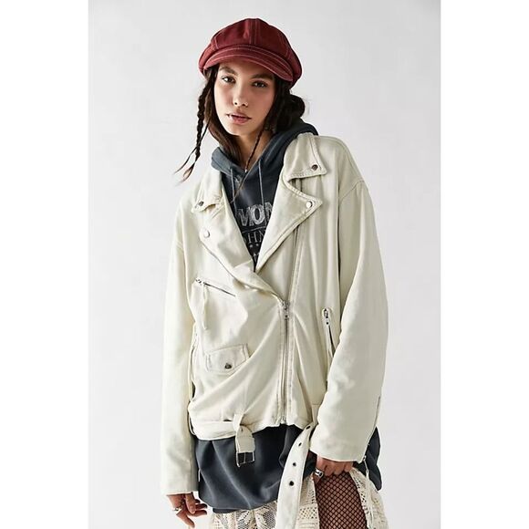 Free People We the Free Rebel Rebel Knit Moto Jacket Vanilla - Picture 2 of 12